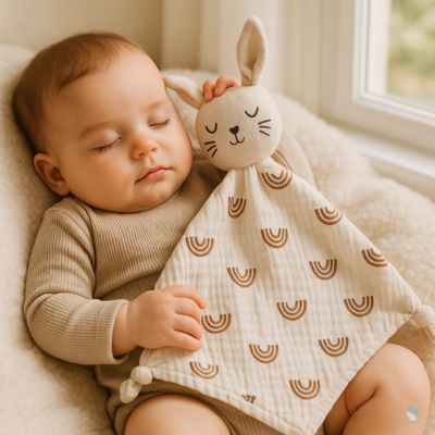 doudou lapin arc en ciel beige câlin