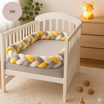tour de lit tressé blanc gris jaune 3 mètres esthétique