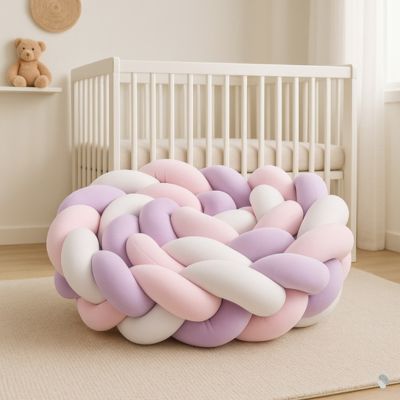 tour de lit tressé blanc rose blanc securite et doux