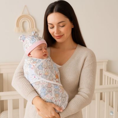 couverture emmaillotage bebe enveloppe lapin rose