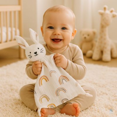 doudou lapin arc en ciel blanc compagnon