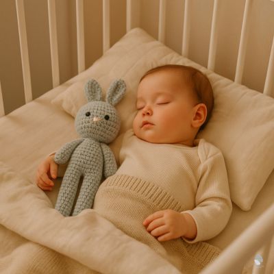 doudou lapin hochet apaisant bleu
