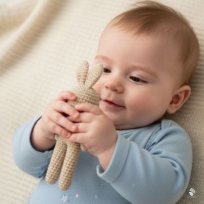 doudou lapin hochet apaisant fait main brun