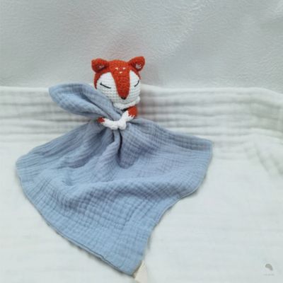 doudou renard mousseline ultra doux bleu