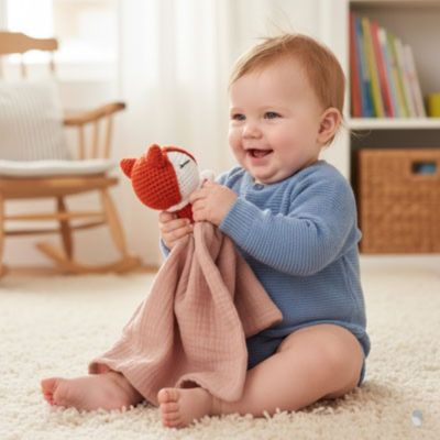 doudou renard mousseline ultra doux rose