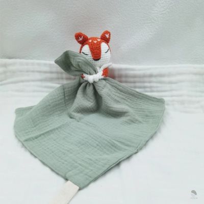 doudou renard mousseline ultra doux vert