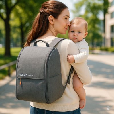 sac à dos à langer compact bag gris divers rangements