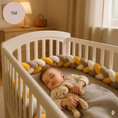 tour de lit tressé blanc gris jaune 1 metre securite et confort