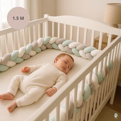 tour de lit tresse blanc gris vert 1 metre 5