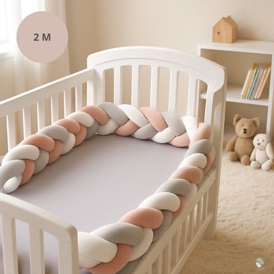 tresse de lit bébé pastel rose gris blanc 2 mètres