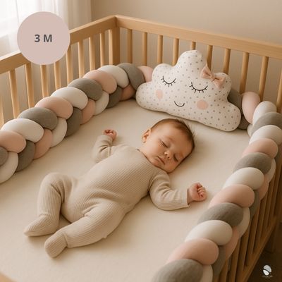 tresse de lit bébé pastel rose gris blanc 3 mètres